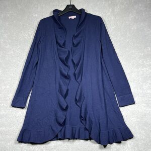 Lilly Pulitzer Cardigan XS Navy Blue Open Front Ruffle Knit Cashmere Sweater